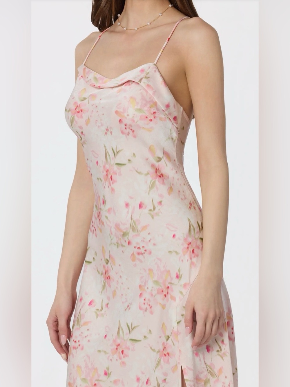 ASTR The Label Cowl Neck Satin Slip Midi Dress Size Small Floral Pink New - Picture 4 of 14